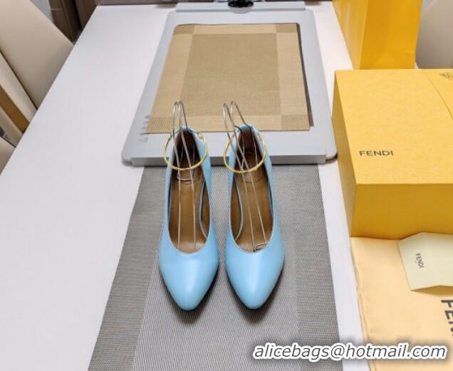 Top Design Fendi Filo Pumps 8.5cm in Calfskin Leather Light Blue 326037