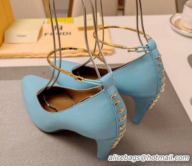 Top Design Fendi Filo Pumps 8.5cm in Calfskin Leather Light Blue 326037