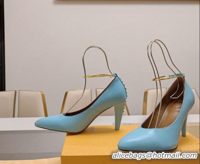 Top Design Fendi Filo Pumps 8.5cm in Calfskin Leather Light Blue 326037