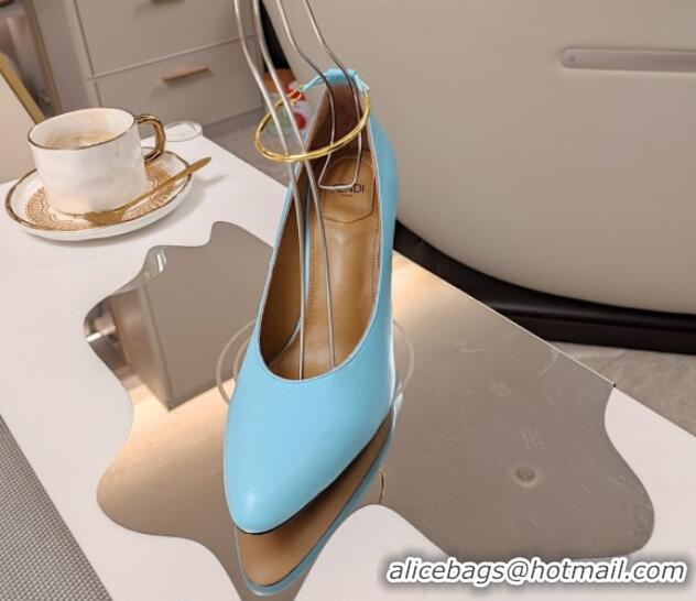 Top Design Fendi Filo Pumps 8.5cm in Calfskin Leather Light Blue 326037