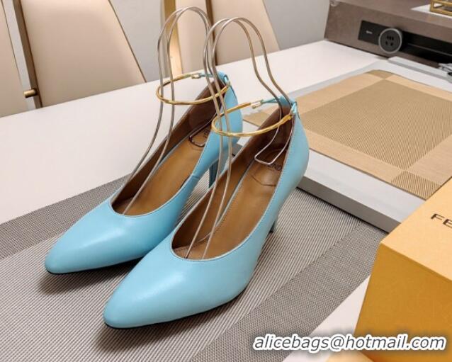 Top Design Fendi Filo Pumps 8.5cm in Calfskin Leather Light Blue 326037