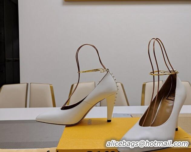 Sophisticated Fendi Filo Pumps 8.5cm in Calfskin Leather White 326039