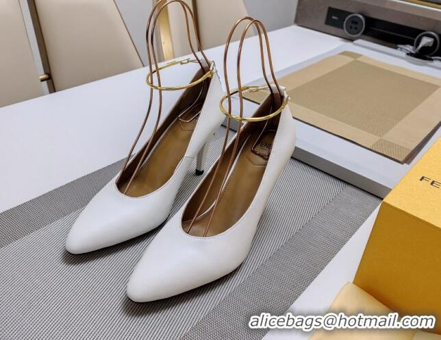 Sophisticated Fendi Filo Pumps 8.5cm in Calfskin Leather White 326039