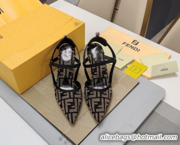 Durable Fendi Colibrì Lite High Heel Slingback Pumps 8.5cm in FF Chenille Fabric Brown 326044