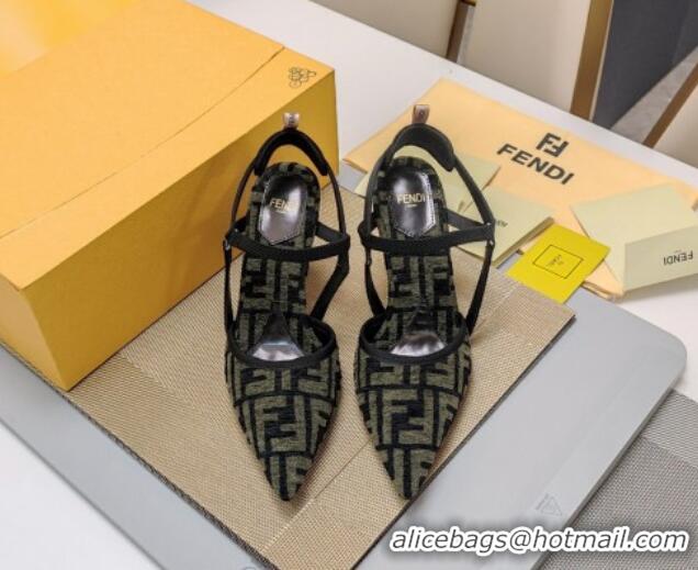 Pretty Style Fendi Colibrì Lite High Heel Slingback Pumps 8.5cm in FF Chenille Fabric Grey 326045