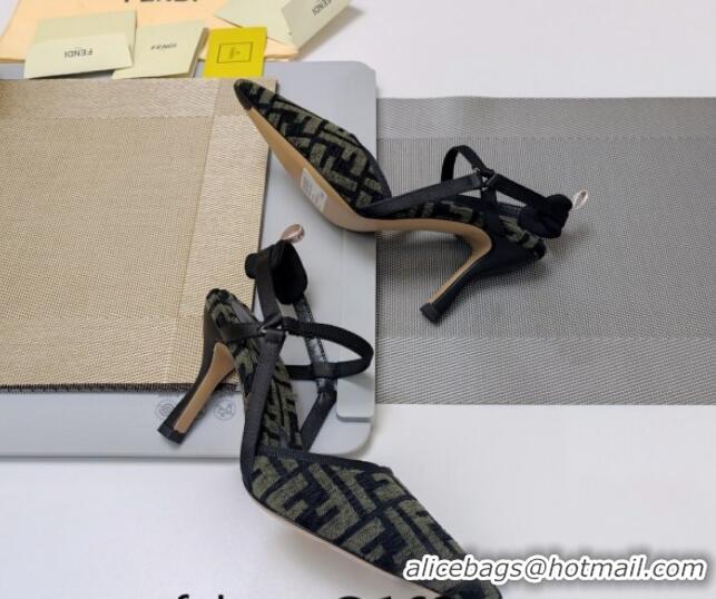 Pretty Style Fendi Colibrì Lite High Heel Slingback Pumps 8.5cm in FF Chenille Fabric Grey 326045