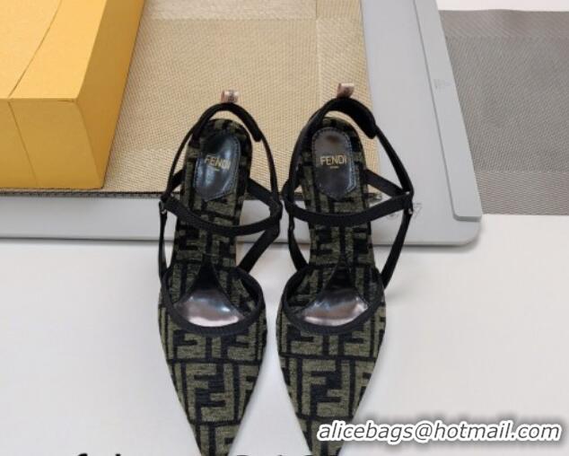 Pretty Style Fendi Colibrì Lite High Heel Slingback Pumps 8.5cm in FF Chenille Fabric Grey 326045