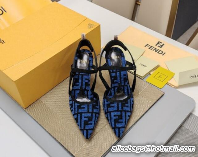 Big Discount Fendi Colibrì Lite High Heel Slingback Pumps 8.5cm in FF Chenille Fabric Blue 326047