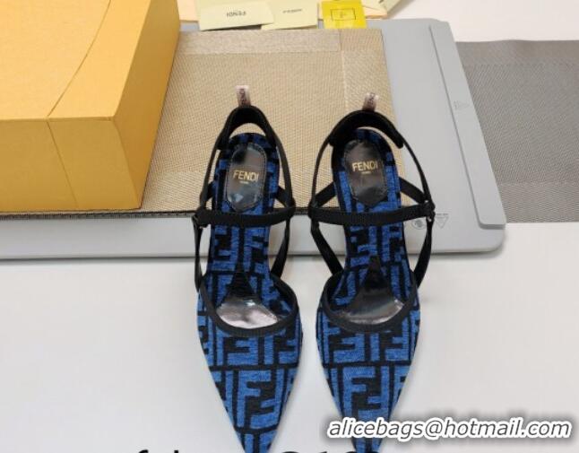 Big Discount Fendi Colibrì Lite High Heel Slingback Pumps 8.5cm in FF Chenille Fabric Blue 326047