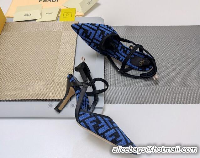 Big Discount Fendi Colibrì Lite High Heel Slingback Pumps 8.5cm in FF Chenille Fabric Blue 326047