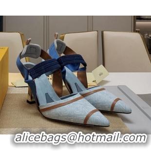 Grade Quality Fendi Colibrì Lite High Heel Slingback Pumps 8.5cm in Blue Washed Denim 326048