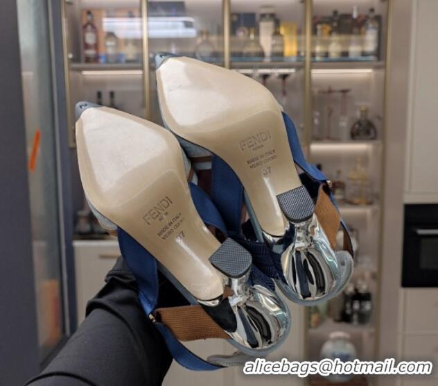 Grade Quality Fendi Colibrì Lite High Heel Slingback Pumps 8.5cm in Blue Washed Denim 326048