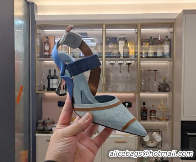 Grade Quality Fendi Colibrì Lite High Heel Slingback Pumps 8.5cm in Blue Washed Denim 326048