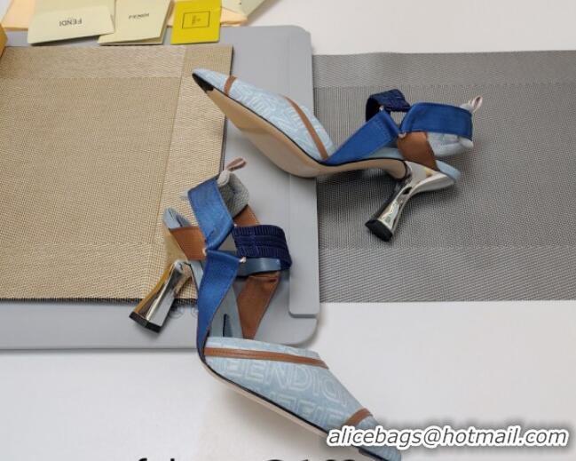 Grade Quality Fendi Colibrì Lite High Heel Slingback Pumps 8.5cm in Blue Washed Denim 326048