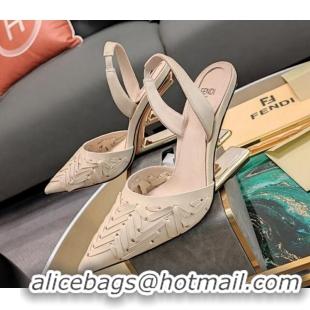 Stylish Fendi Colibrì High Heel Slingback Pumps 9cm in Interlaced Leather Cream White 326049