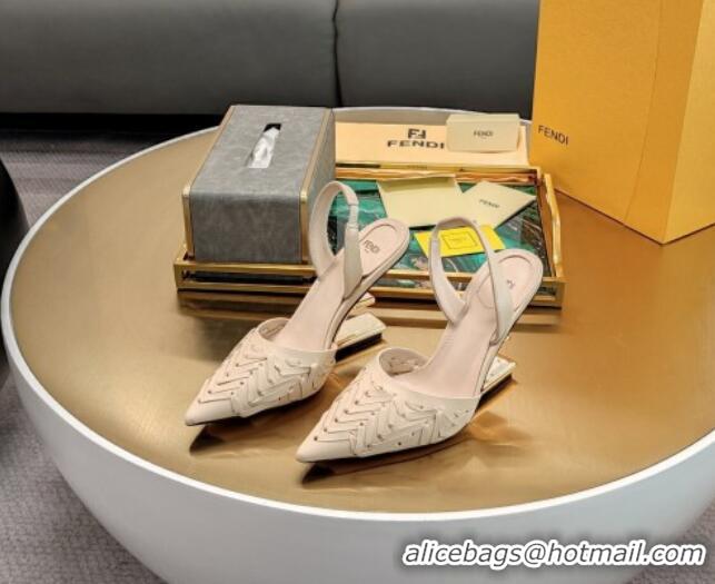 Stylish Fendi Colibrì High Heel Slingback Pumps 9cm in Interlaced Leather Cream White 326049