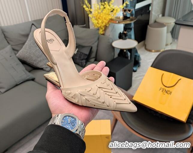 Stylish Fendi Colibrì High Heel Slingback Pumps 9cm in Interlaced Leather Cream White 326049