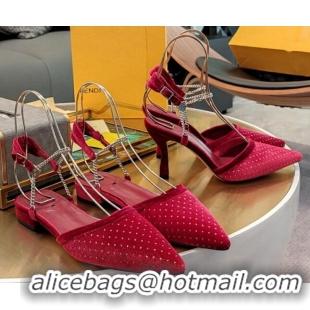 Perfect Fendi Colibrì Lite High Heel Slingback Pumps 7.5cm/Flat in Studde Velvet Red 326060