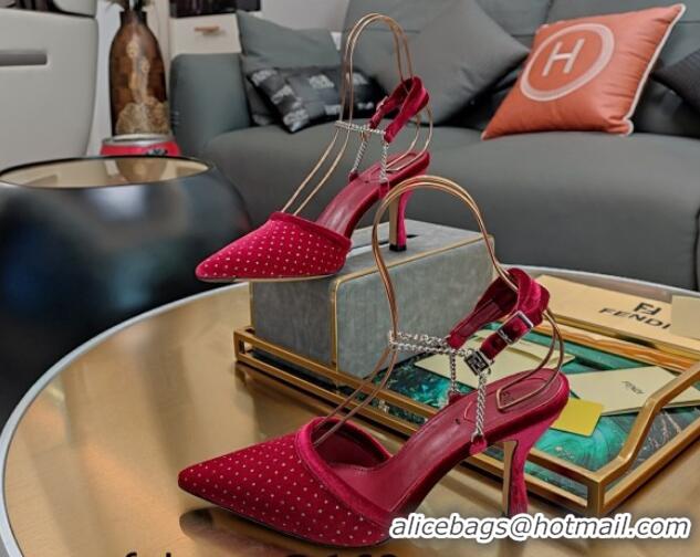 Perfect Fendi Colibrì Lite High Heel Slingback Pumps 7.5cm/Flat in Studde Velvet Red 326060