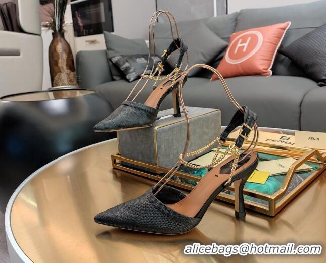 Best Grade Fendi Colibrì Lite High Heel Slingback Pumps 7.5cm/Flat in Fabric Black 326061