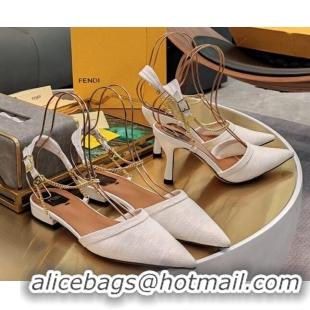 Luxurious Fendi Colibrì Lite High Heel Slingback Pumps 7.5cm/Flat in Fabric White 326062