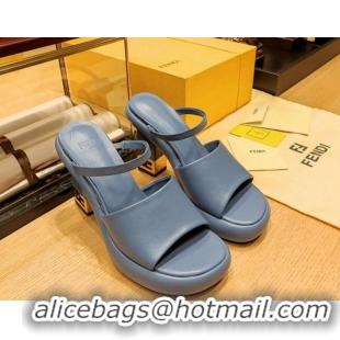 Low Price Fendi Baguette Heel Slide Sandals 9cm in Nappa Leather Blue 326063