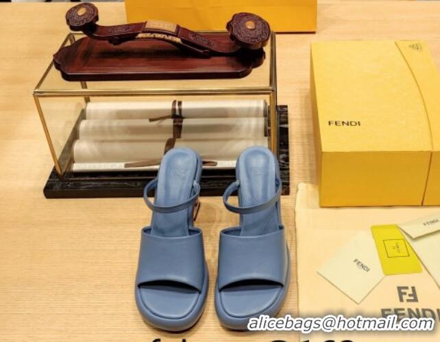 Low Price Fendi Baguette Heel Slide Sandals 9cm in Nappa Leather Blue 326063