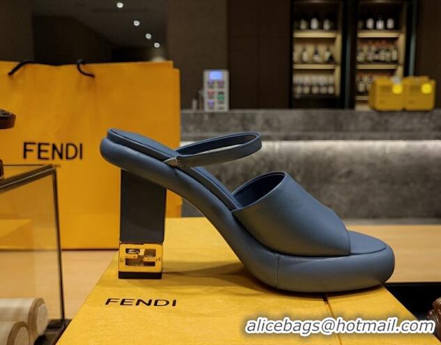 Low Price Fendi Baguette Heel Slide Sandals 9cm in Nappa Leather Blue 326063