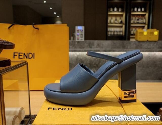 Low Price Fendi Baguette Heel Slide Sandals 9cm in Nappa Leather Blue 326063