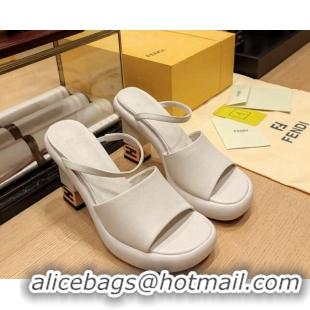 Purchase Fendi Baguette Heel Slide Sandals 9cm in Nappa Leather Cream White 326065