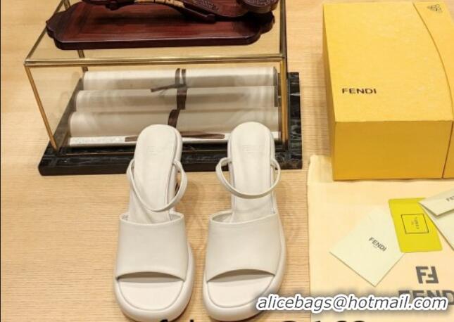 Purchase Fendi Baguette Heel Slide Sandals 9cm in Nappa Leather Cream White 326065