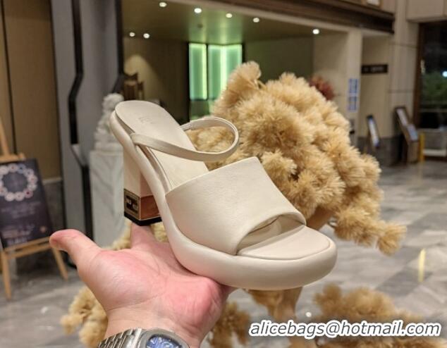 Purchase Fendi Baguette Heel Slide Sandals 9cm in Nappa Leather Cream White 326065