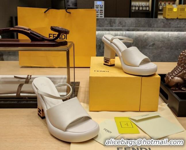 Purchase Fendi Baguette Heel Slide Sandals 9cm in Nappa Leather Cream White 326065