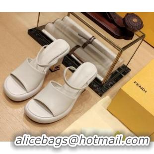 Pretty Style Fendi Baguette Heel Slide Sandals 9cm in Nappa Leather White 326066