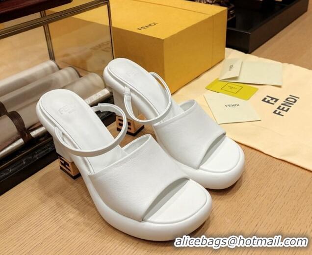 Pretty Style Fendi Baguette Heel Slide Sandals 9cm in Nappa Leather White 326066