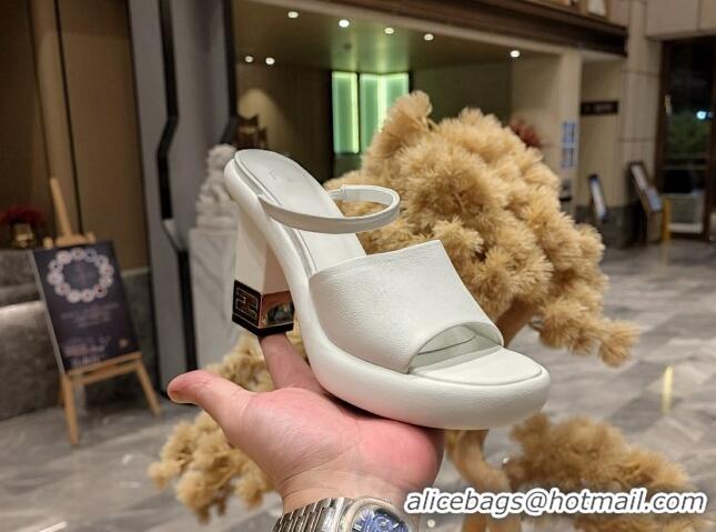 Pretty Style Fendi Baguette Heel Slide Sandals 9cm in Nappa Leather White 326066