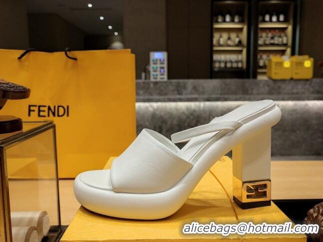 Pretty Style Fendi Baguette Heel Slide Sandals 9cm in Nappa Leather White 326066