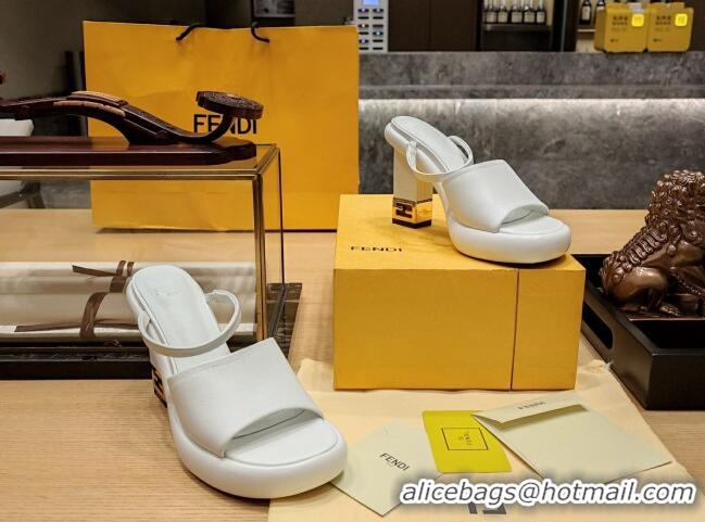 Pretty Style Fendi Baguette Heel Slide Sandals 9cm in Nappa Leather White 326066