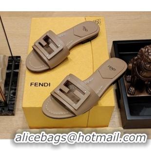 Good Looking Fendi Baguette Flat Slide Sandals in Lambskin Beige 326073