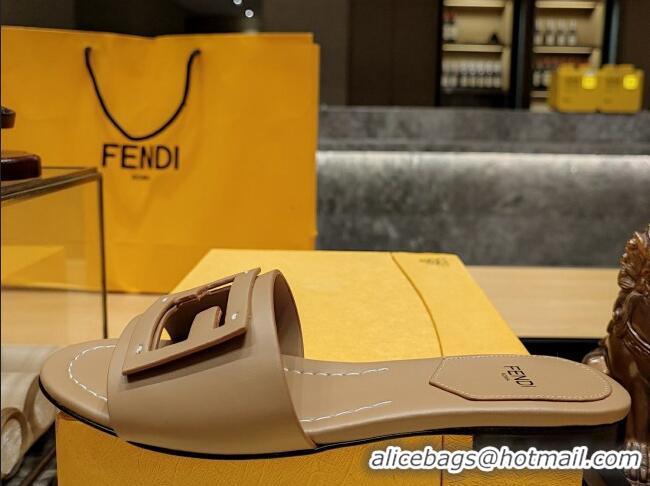 Good Looking Fendi Baguette Flat Slide Sandals in Lambskin Beige 326073