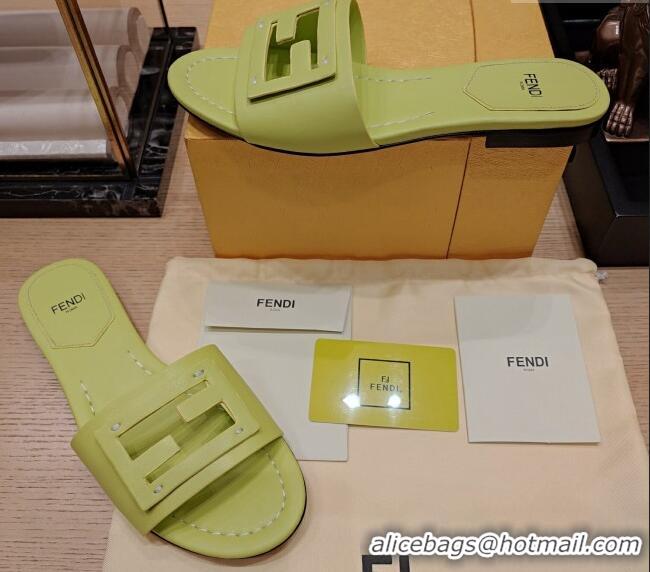 Most Popular Fendi Baguette Flat Slide Sandals in Lambskin Yellow 326076