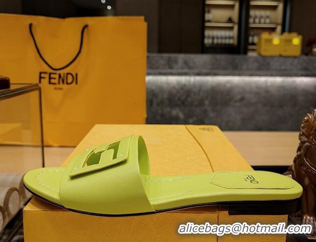 Most Popular Fendi Baguette Flat Slide Sandals in Lambskin Yellow 326076