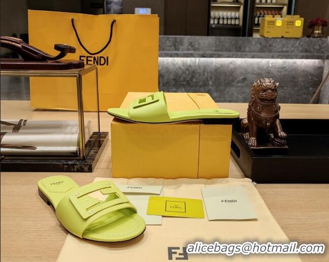 Most Popular Fendi Baguette Flat Slide Sandals in Lambskin Yellow 326076