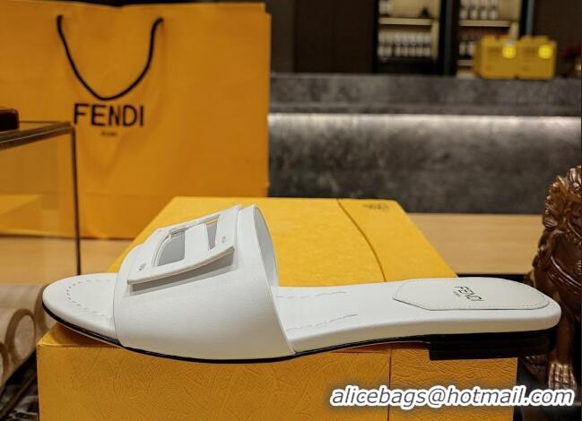 Top Grade Fendi Baguette Flat Slide Sandals in Lambskin White 326077