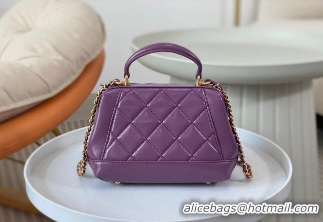 Buy Cheap Chanel Shiny Lambskin Mini Bag with Top Handle Bag AS4958 Purple 2024