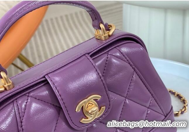 Buy Cheap Chanel Shiny Lambskin Mini Bag with Top Handle Bag AS4958 Purple 2024