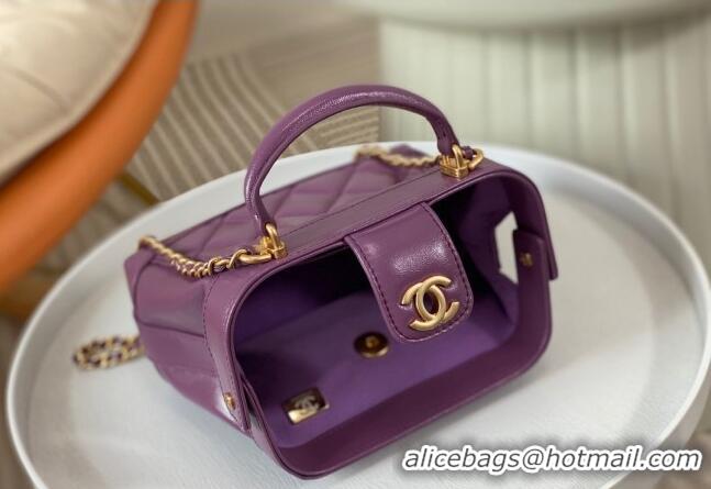 Buy Cheap Chanel Shiny Lambskin Mini Bag with Top Handle Bag AS4958 Purple 2024