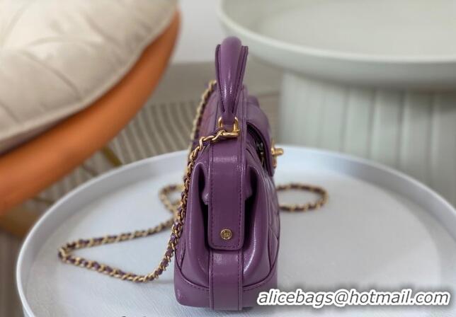 Buy Cheap Chanel Shiny Lambskin Mini Bag with Top Handle Bag AS4958 Purple 2024