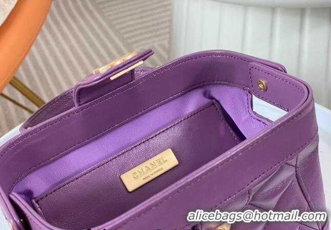 Buy Cheap Chanel Shiny Lambskin Mini Bag with Top Handle Bag AS4958 Purple 2024