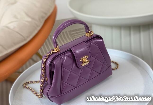 Buy Cheap Chanel Shiny Lambskin Mini Bag with Top Handle Bag AS4958 Purple 2024